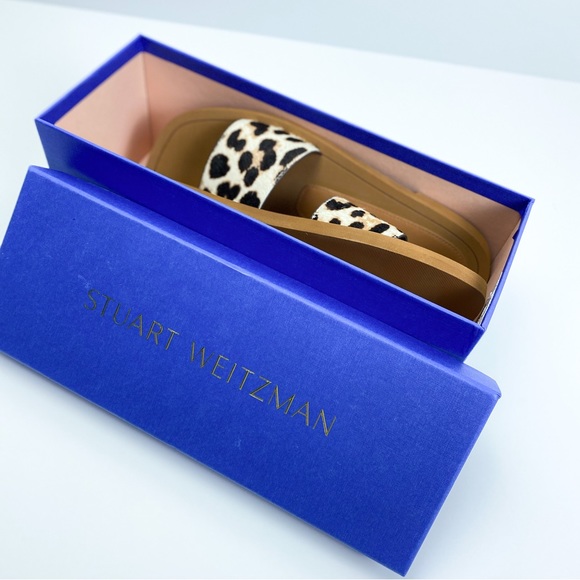 NIB Stuart Weitzman Delilah Leopard Print Calf Hair Slides Size 9.5 - Picture 9 of 11